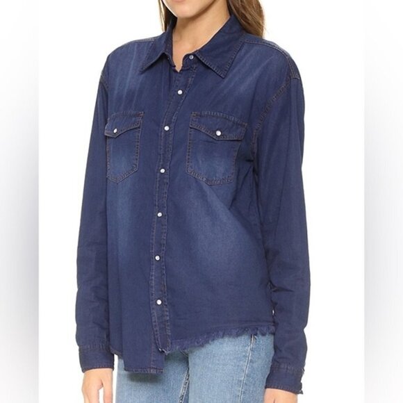 Free People One Teaspoon Denim Button Down Shirt Jean Chambray Dark wash Size XS - Picture 7 of 16